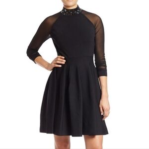 RACHEL Rachel Roy Black High Neck Dress With Mesh Sleeves Size XL